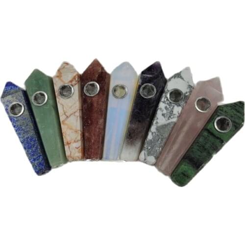1pcs Natural Crystal Quartz Crystal Pipe Rod Healing Crystal Point Smoking Pipe Tobacco Weed Fitting Metal Filter