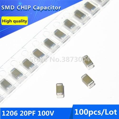 100pcs 1206 20PF 100V 5% Thick Film Chip Multilayer Ceramic Capacitor