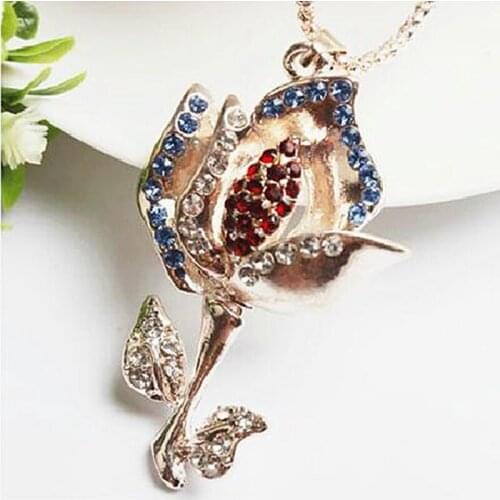 2020 Style Vintage Rose Flower Crystal Necklaces & Pendants Wedding Jewelry For Women Cats Eye Stone Chain Valentines Day Gift