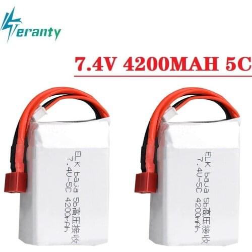 2S 7.4V 4200mAh Lipo Battery 5C T Balance Tamiya Futaba Plug Connector for 5t 5sc ELK Baja RC Racing Remote Control Car