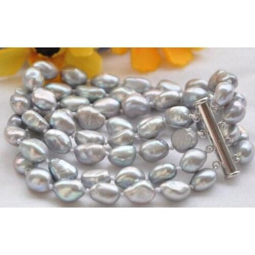 4 row 8-9mm gray baroque freshwater cultured pearl bracelet 7.5">free shipping