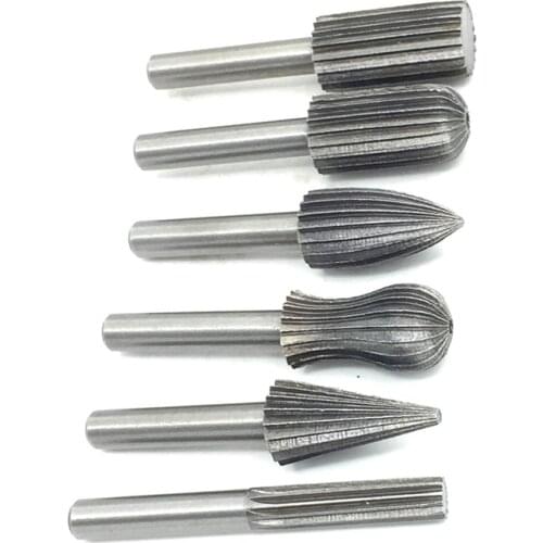 6Pcs Silver Woodworking Carving Knife Routing Rotary File Cutter Wood Rotary Milling High Carbon Steel Carving Tool Accessories