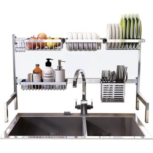 83cm Tank Drainage Rack Bowl and Dish Rack 304 Stainless Steel Foldable Kitchen Rack Accommodates Supplies Sink Organizer