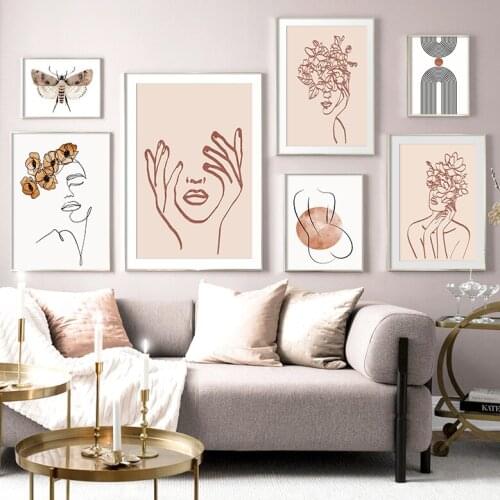 Abstract Girl Flower Butterfly Minimalist Canvas Painting Nordic Posters And Prints Wall Art Pictures For Living Room Decoration
