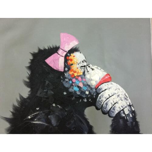 Thinking Monkey --Handpainted High Quality Animal Abstract Knife Canvas Painting for Modern Home Decoration Wall Art