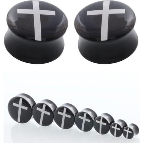 Acrylic Ear Plugs Tunnels Earring Gauges White Cross Hollow Double Flare Ear Tunnels Expanders Plugs Piercing Ring Jewelry