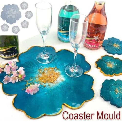 Scented Tea Compote Tray Coaster Mold Set Flower Card DIY Handmade Crystal Epoxy Mold Silicone Compote Petal