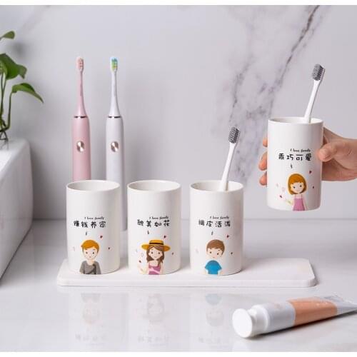 White Ceramic Couple Mouthwash Cup Child Toothbrush Cup Bathroom Tumbler Accessories Couple Washing Cups