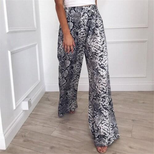 Snake Skin Print Pants Fashion Women High Waist Trousers Leopard Print Wide Leg Ladies Pants Loose Long Flared Trousers