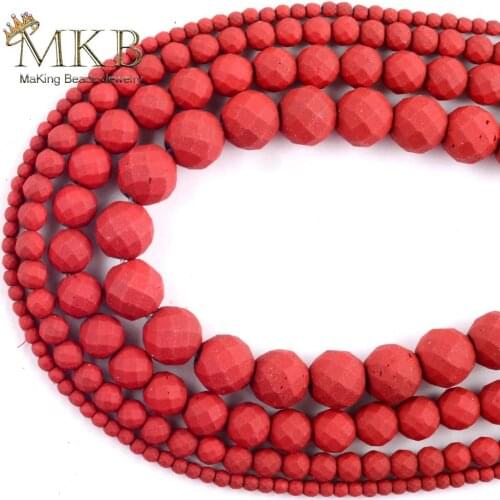 Natural Hematite Stone Matte Rubber Beads Red Spacer Loose Faceted Beads For Jewelry Making 2/3/4/6/8/10mm Diy Bracelet 15"