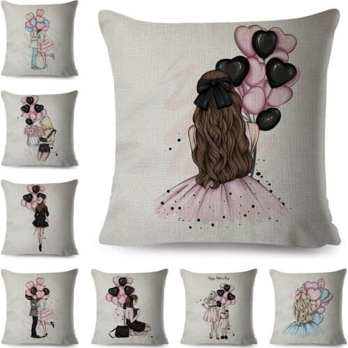 I Love You Pillowcase Decor Pink Balloon Pillow Case for Sofa Home Kid Room Cute Cartoon Girl Print Polyester Cushion Cover