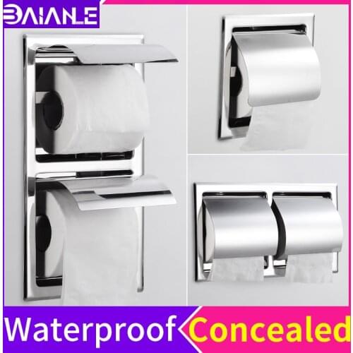 Toilet Paper Holder Stainless Steel Concealed Bathroom Toilet Roll Paper Holder In-wall Tissue Box Waterproof Paper Towel Holder