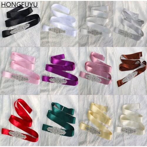 HONGFUYU Elegant Rhinestones Wedding Belt Sash White Pink Bridal Belt for Wedding Gown Wedding Accessories XW55