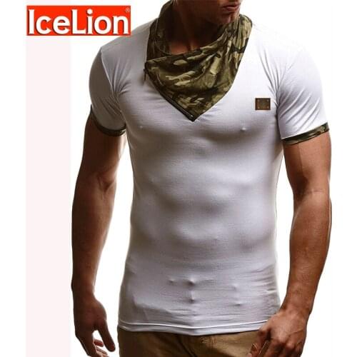 IceLion 2021 Spring Camouflage Patchwork T Shirt Men Summer Short Sleeve Fitness T-shirt Solid Slim Fit Mens Casual Tshirt