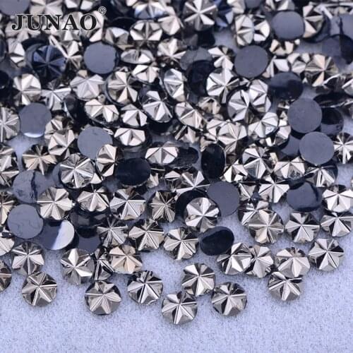 JUNAO Wholesale 30000pc 5mm Jet Hematite Flower Rhinestones Flatback Resin Crystal Strass Glue on Nail Art Sticker for Manicure