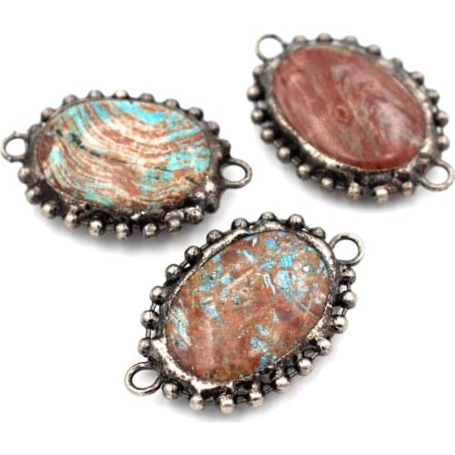 5pcs Natural Oval Drop Gold Sand Stone Connectors Edges Plated Healing Energy Stone Pendant Charms for DIY Bracelet Earrings