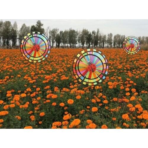 Colorful Rainbow Triple Wheel Wind Spinner Windmill Garden Yard Outdoor Decor