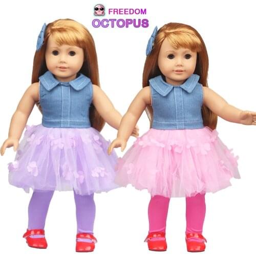 Denim Doll Clothes Set For 43cm New Bron Baby Dolls Skirt+Leggings+Hair Hairpin Suit Fit 18 Inch American 1/4 BJD Doll DIY