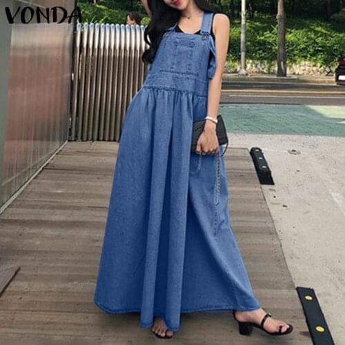 Summer Tank Dress 2021 VONDA Casual Solid Color Sleeveless Elegant Dresses Bohemian Vestidos Femme Beach Sundress