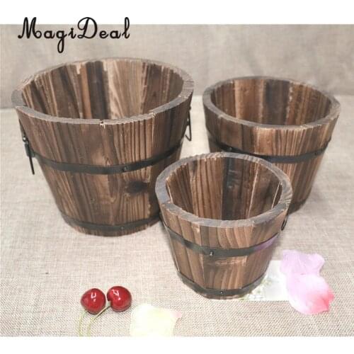 MagiDeal Wooden Flower Pots Garden Balcony Wall Hang Bucket Holder Basket Home Decor