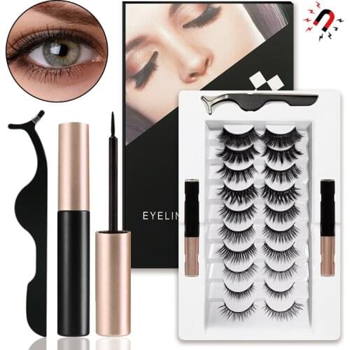 Magnetic Lashes Mink 10 Pairs Natural Extension Lasting Handmade Repeated Use Eyelash Eyeliner Waterproof Liquid Extension Kit