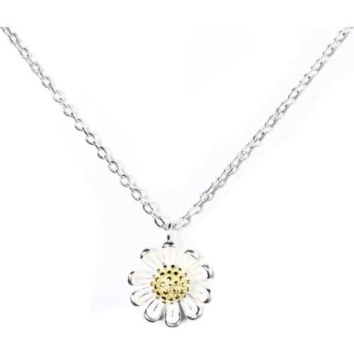 BAC44 Small Daisy Necklace S925 Sterling Silver Female Simple Temperament Flower Pendant Cold Wind Light Luxury Clavicle Chain