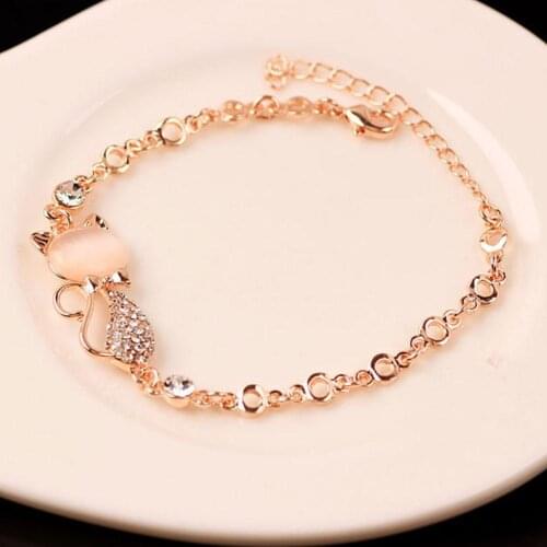 Fashion Cat Shape Pendant bracelet Faux Opal Rhinestone Inlaid Charm Lady Bangle Bracelet Jewelry New Womans accesories