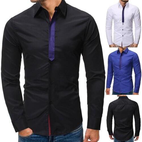 Mens brand new creative personality casual fashion business long sleeve stitching shirt hawaiian shirt shirt men