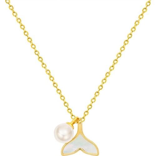 2021 New Arrival Stainless Steel Simple Versatile Mermaid Fishtail Pearl Charms Necklace For Women Girl Birthday Jewelry Gift