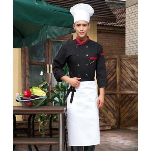 Newest style high quality Chef Uniforms Clothing white/red/black 3 colors Long sleeve men women Food Services Cooking Clothes