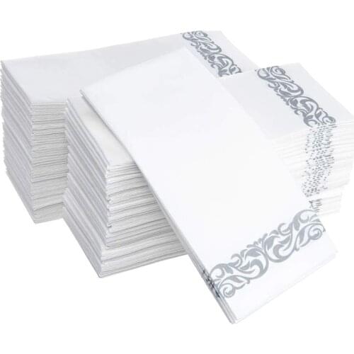 Disposable Towel Napkins / Visitors / Bathrooms / Weddings / Soft and Soft Clean Paper / 100 White and Silver