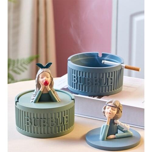 Nordic Cute Bubble Girls Ashtray With Lid Smoking Weed Resin Ash Tray Gift For Boyfriend Gadgets Home Accessories