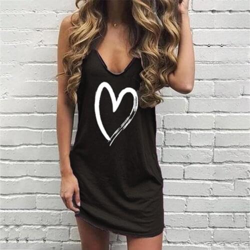 Umeko Heart Pattern Sexy Dress Women V-neck Strap Dresses Female Fashion Casual Club Dress Short Summer Mini Sleeveless Vestidos