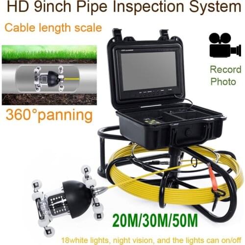 WP9600D 360 Degree Rotation Underwater Video Camera 20/30/50M 9 inch LCD Industrial Pipeline Endoscope Camera Inspection System