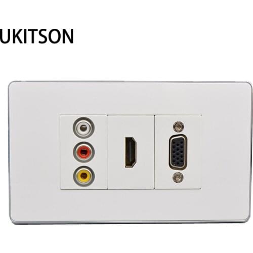 Luxury White Panel 3RCA HDMI 15Pins VGA Female To Female Plug Faceplate 120x70mm For Projector DVD Computer Connector