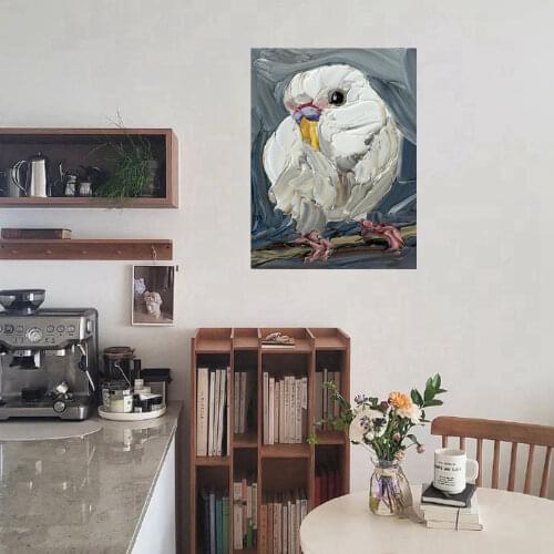 Hand Painted Knife Oil Painting Canvas Baby Room Decor Cute Bird Animals Farmhouse Decor Bathroom Wall Art Handmade Home Decor