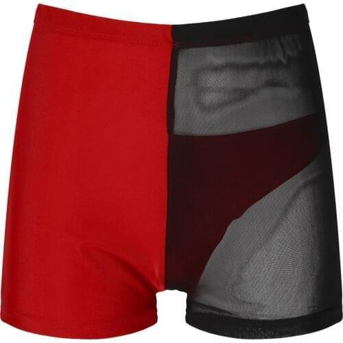 Womens Sexy Lingerie Underwear Elastic Waistband Boyshorts High Waist Color Block Underpants See-through Mesh Patchwork Shorts