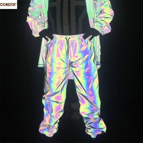 Hot Colorful reflective men hip hop pants night jogging workout streetwear mens women casual sweatpants joggers trousers 3XL