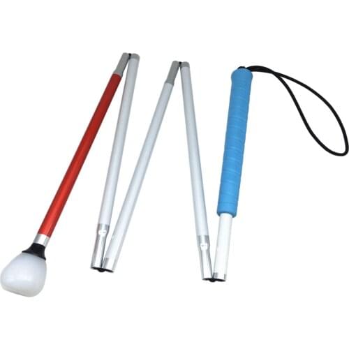 Blue Handle, 105-155cm, 5-Section Aluminum Blind Cane,Reflective Red, Folding Walking Stick for Blind People