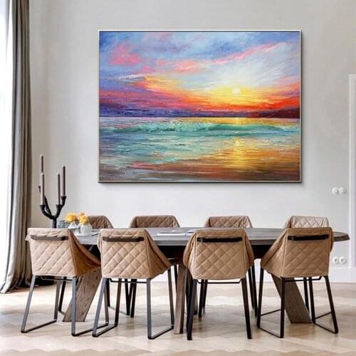 Modern Handmade Seascape Sunrise Oil Painting Custom Canvas Wall Decoration Paintings Living Room Hanging Painting Unframed