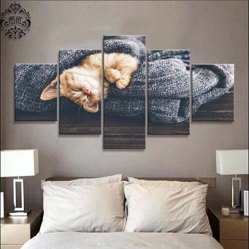 Modern Canvas Printed Poster 5 Panel Wall Art Home Decor For Living Room Ginger Kitten Painting Pictures Modular Cuadors Artwork