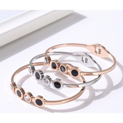 TJP New Arrival Men And Women 316 Stainless Steel Rose Gold Crystals Shell Bracelet Roman Numerals Bangle Gift Lover Jewelry