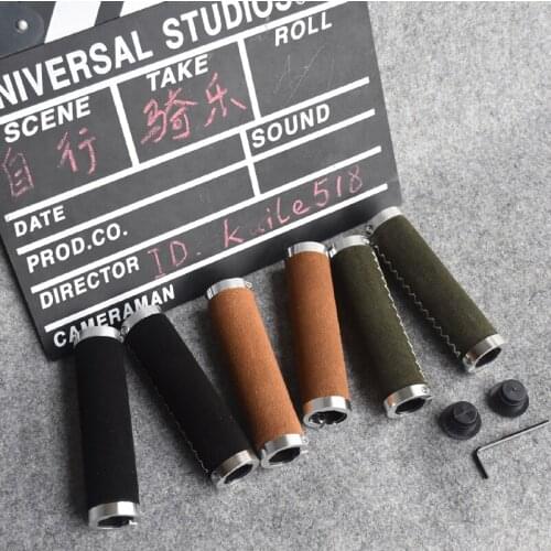 Q1064 Bicycle Grips Leather bike set anti-plush leather breathable sweat retro mountain handlebar sets Brown black dark green