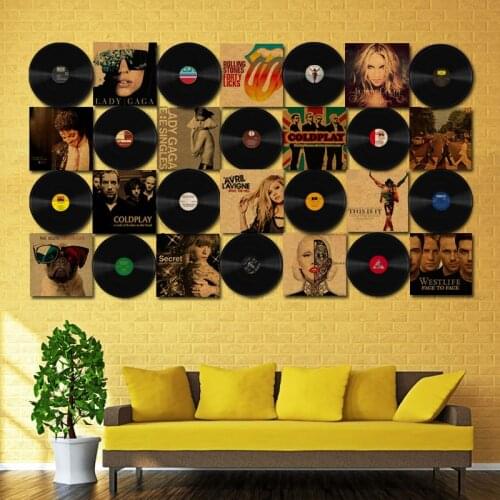 Black Gum Record Vinyl Cafe Bar Vintage Posters Wall stickers Cafe Home Decorative Mural Rrt Creative Personality England Style