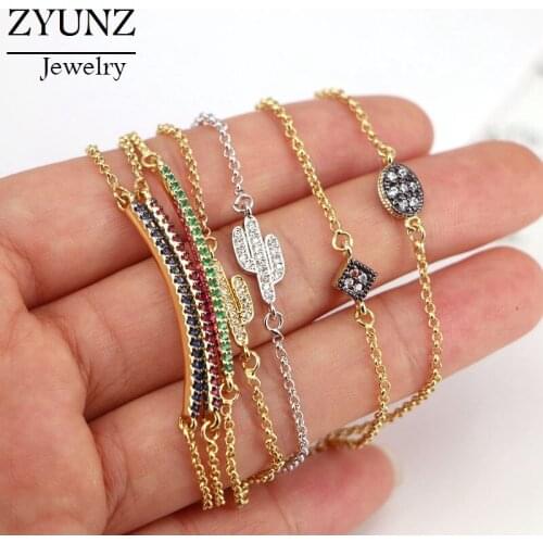 10PCS, Cactus Bracelet Bangle for Women Captivate Bar Bead Slider Brilliant CZ Gold Color Jewelry