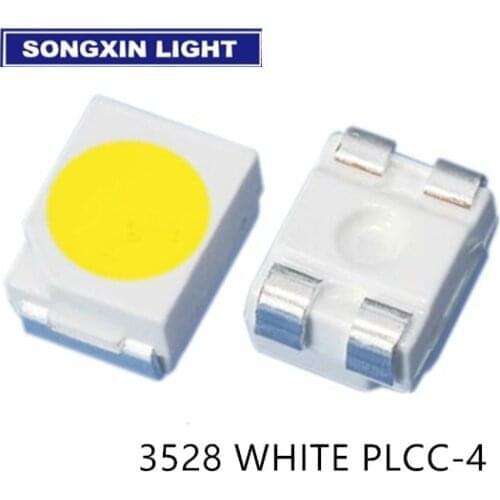 100PCS 3528 white 4-legs cool white super bright LED lamp beads PLCC-4 1210 3528 SMD LED Pure white 4 Feet 4-Pin Common ANODE