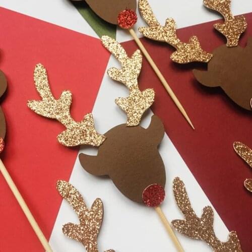 12pcs/set Christmas Reindeer cupcake Toppers Picks Christmas Party Decorations,cake decorating tools cake stand paper