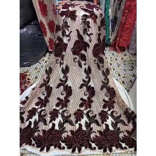 5yards/pc) High quality African French lace 2020 laser cut velvet tulle lace fabric with stones and sequins embroidery FHD001