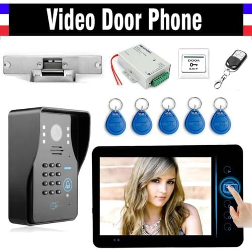 7" Wireless Video Door Phone Kit with Code KRFID Keyfobs Electronic Strike Lock wireless controller Video Doorbell Intercom