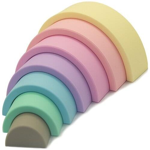 7pcs Baby Rainbow Building Blocks Food Grade Silicone Stacking Toy Educational Product For Kid 3D Stacking Infant Rubber Teether